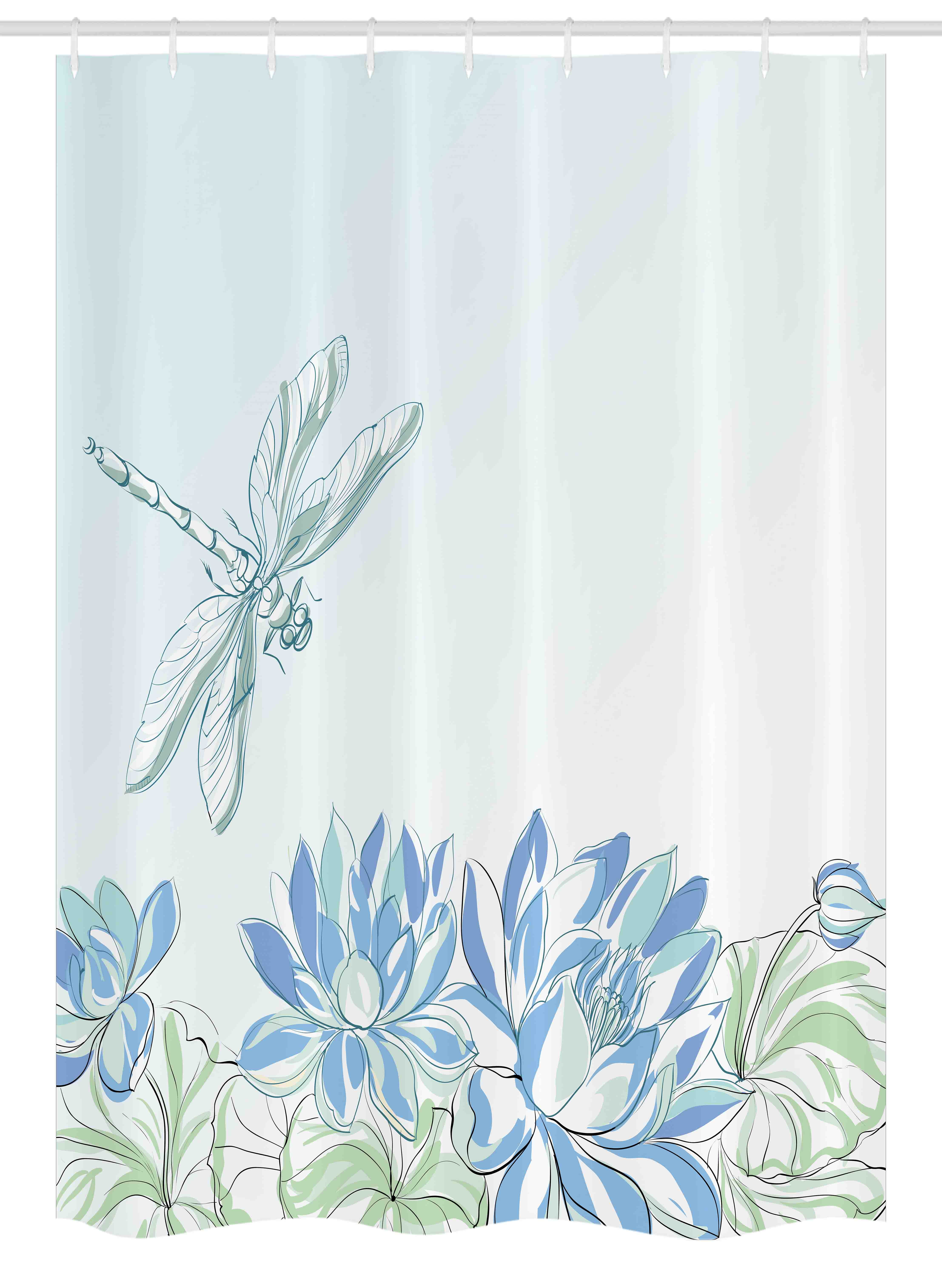 Dragonfly Stall Shower Curtain, Waterlilies Flowers and Dragonflies