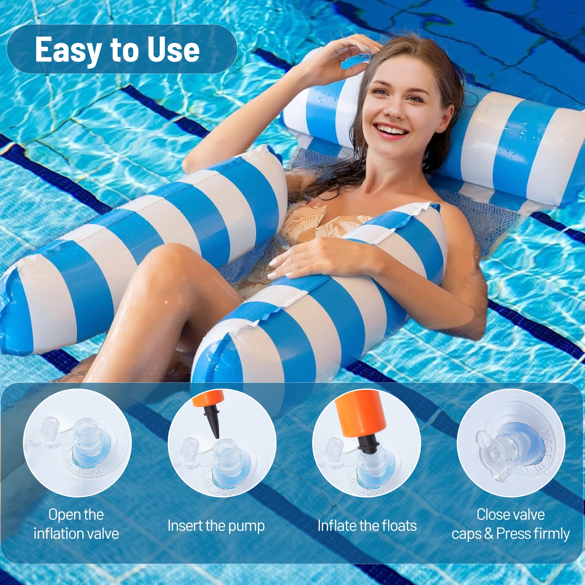 Pool Floats for Adults, KIMHY Pool Floats Rafts with Headrest, Inflatable Pool Lounge Chairs, Floating Water Hammock for Pool Party Summer Water Fun