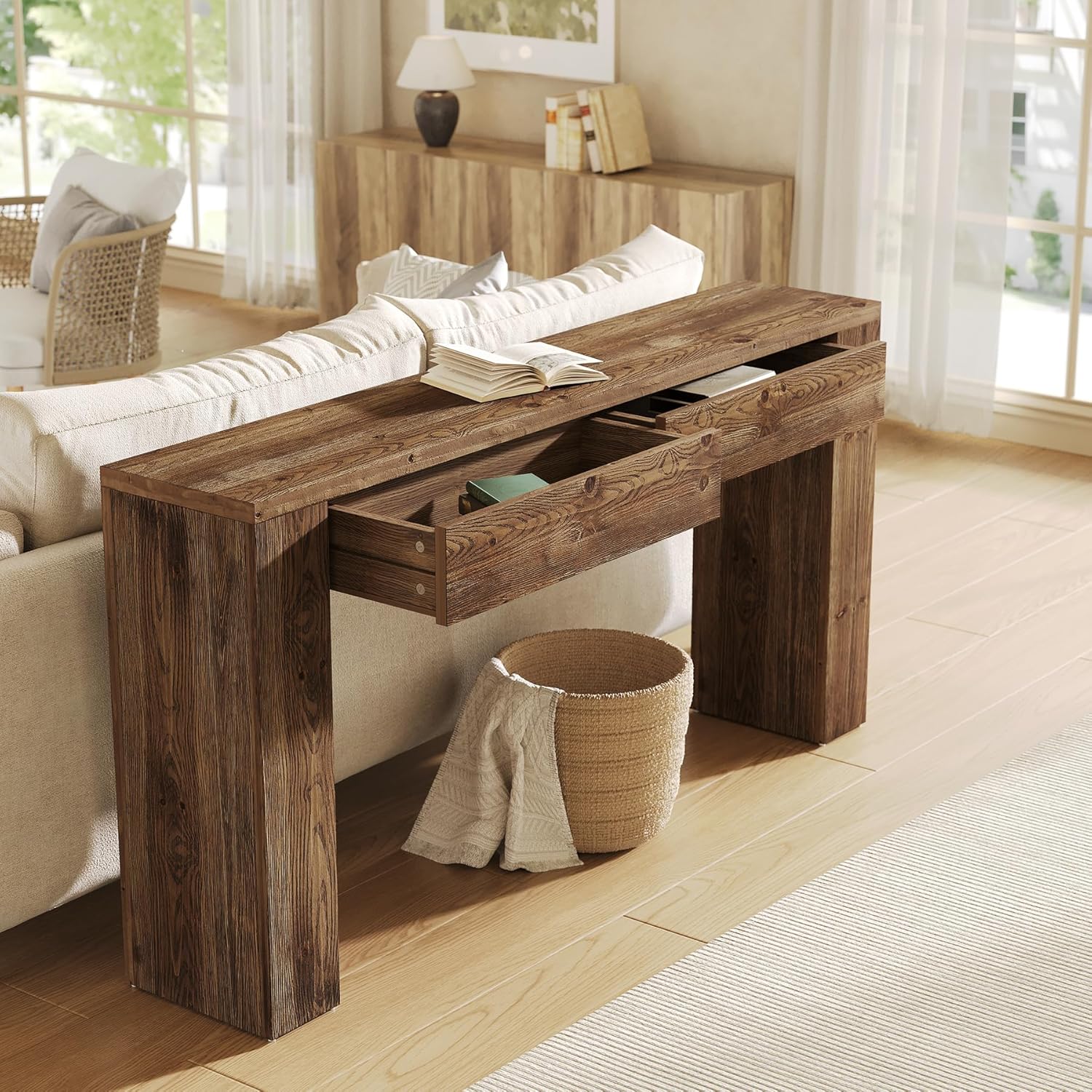 Tribesigns 63" Solid Wood Console Table, Large Entryway Table, Extra Long Sofa Table with 2 Drawers