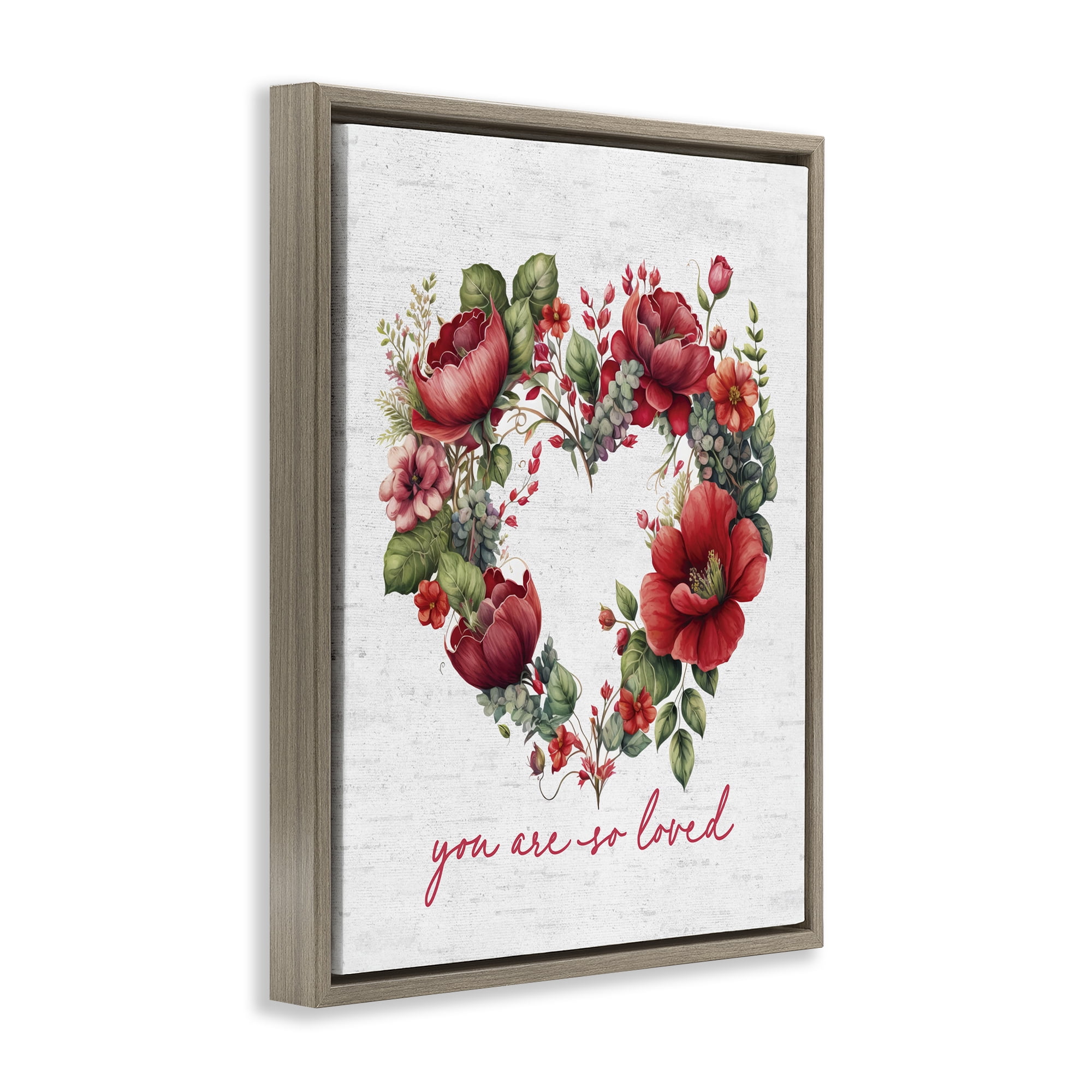 Stupell Industries Loved Heart Wreath Botanical & Floral Painting Brown Floater Framed Canvas Art Print Wall Art, 17 x 21