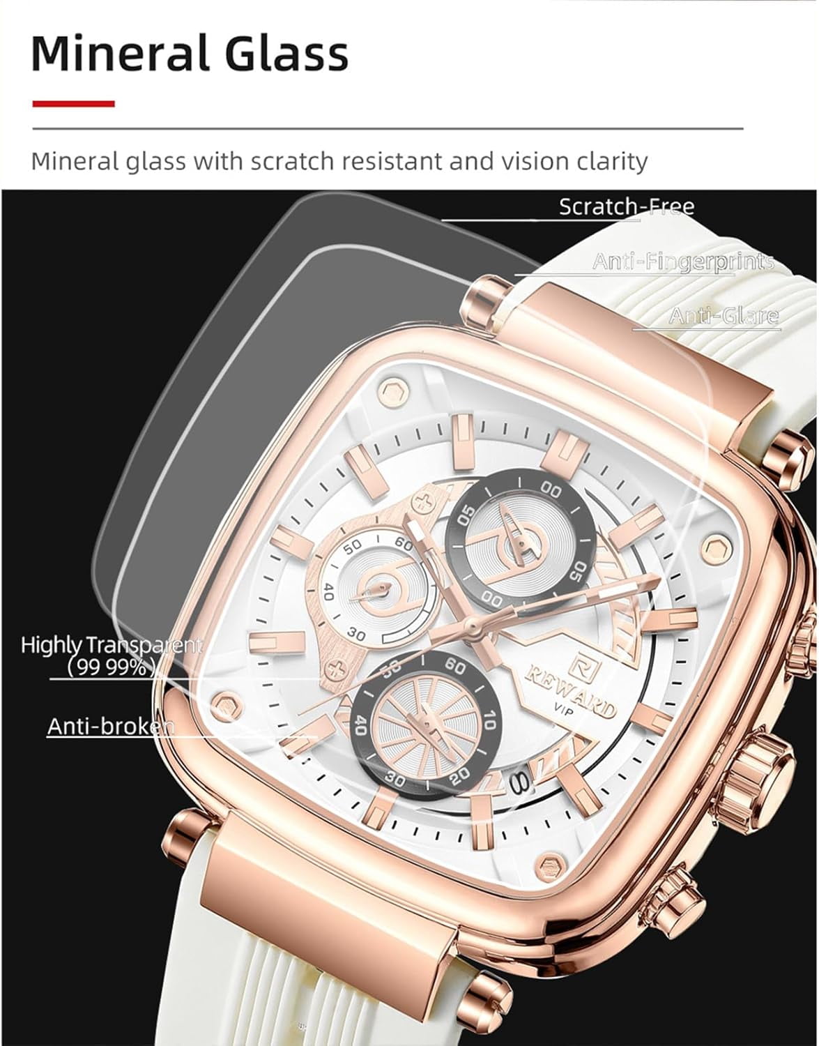 Square Watches for Men Brown Silicone Chronograph Fashion Sports Watch Luminous Waterproof Casual Wrist Watches Blue Red White