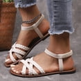 thumbnail image 2 of LTTVQM Womens Flat Sandals Platform Slip on Open-Toe Adjustable Strap Boho Casual Orthopedic Sandals Arch Support Soft Walking Shoes White 39(US-7.5), 2 of 5
