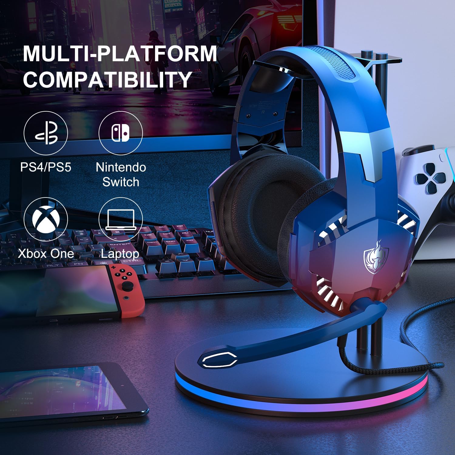 RGB Gaming Headset with Noise Cancelling Mic for PS4/PS5/Xbox One/PC/Nintendo Switch, Stereo Sound & Over-Ear Comfort