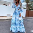thumbnail image 2 of JUNWELL Robe Bohème d'Été pour Femmes, Robe Maxi Décontractée Grande Taille, Couleur Unie, Col en V, Robes Soleil, Dentelle à Franges, Longue Robe, 2 of 5