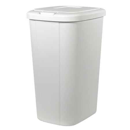 13.3-gal Hefty Touch Lid Trash Can, White with Decorative Texture .