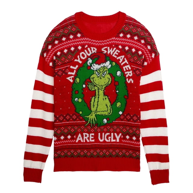 Dr. Seuss - The Grinch - Merry Grinchmas - Suéter navideño divertido y feo unisex para adultos para hombres y mujeres - Ideas de regalos navideños