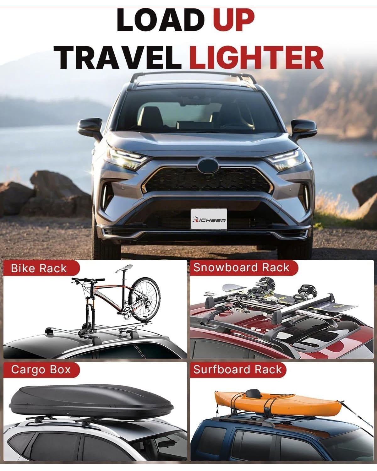 300LBS Roof Rack Cross Bars for 2019-2025 RAV4 with Side Rails,Lockable Heavy Duty Aluminum Cross Bar with Anti-Theft Locks for Cargo Racks Rooftop Luggage Carrier Canoe Kayak Bicycle roof Bag