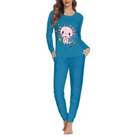 

Renewold Pajamas for Women Wishing Pink Axolotl Print Pajamas Set Cozy Up Lightweight Sleepwear Winter Night Sleep Gift for Ladies Nightwear Size 6XL