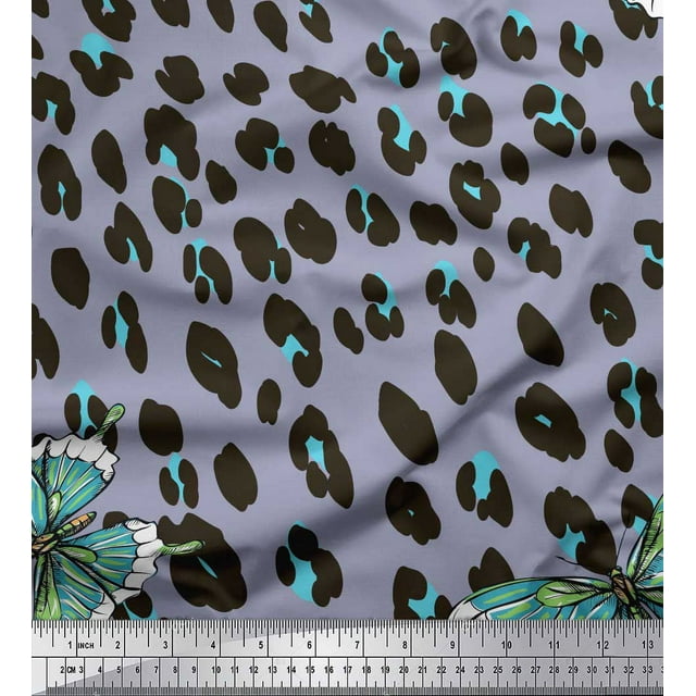 Soimoi Gray Poly Georgette Fabric Artistic Insect & Leopard Animal Skin Print Fabric by The Yard 42 Inch Wide