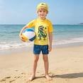 thumbnail image 5 of Rggeeun Baby Boys Swimsuit Set 3Pc Cute 3D Dinosaur Pattern Short Sleeve Crew Neck Top & Elastic Waist Above Knee Trunks with Hat for Summer Water Activities Sweet Beachwear,Multicolor,2-3 Years, 5 of 8
