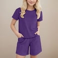 thumbnail image 2 of TOWED22 Girls Summer Outfits Casual Lounge Set Cap Sleeve T Shirt and Elastic Waist Shorts 2 Piece Clothing Sets(Dark Purple,4-5 Y), 2 of 9