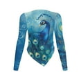 thumbnail image 2 of Xoenoiee Blue Peacock Print Long Sleeve Shirts Slim Fit Crew Neck Blouse Skin Friendly Womens Tops Irregular Bottoming Shirt Fall Winter Outfits, Size S, 2 of 7