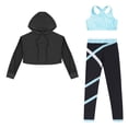 thumbnail image 3 of TiaoBug Kids Girls Tracksuit Sports Bra Hooded Crop Tops Leggings Set Jazz Dancewear Activewear Light Blue 12, 3 of 5