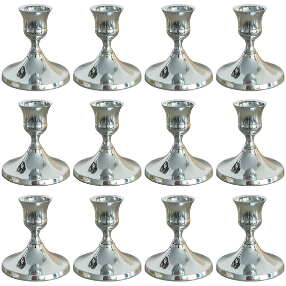 12 Pcs Iron Candle Holders, 2.8 x 2.6 in Chrome Silver Finished Candlestick Set, European Minimalist Taper Candle Stand for Christmas, Valentine's Day, Wedding, Home Decor
