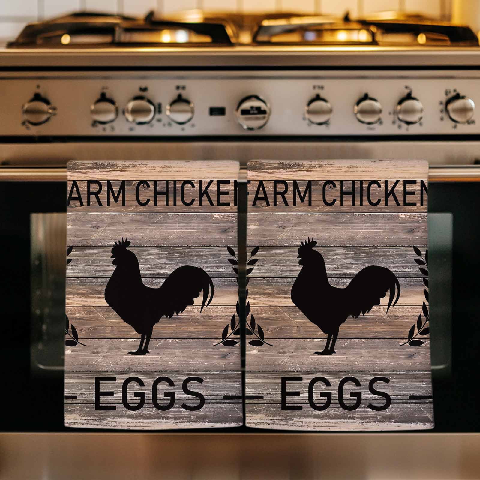 Dish Towels, Chicken Eggs Absorbent Kitchen Towels 2 PCS, Farmhouse Animal Brown Wood Grain Microfiber Hand Towels Dish Cloths Tea Towels for Home&nbsp;Bathroom Cleaning Drying,18X28-Inch,