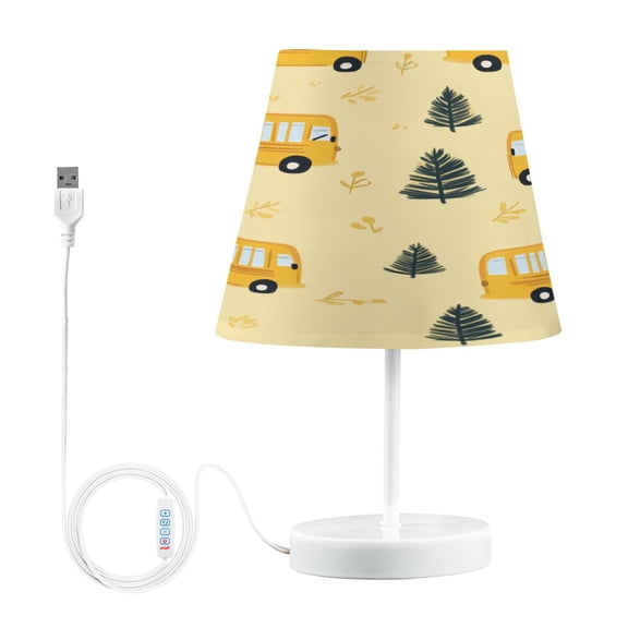 WOBOGO Yellow Kindergarten School Bus Pattern Table Lamps Bedroom 3-Speed Dimmable Farm Style with Fabric Shade for Reading and Home Office