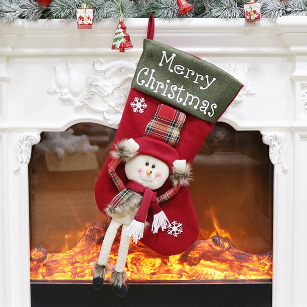 Juego de de Navidad, medias de Navidad de Papá Noel, chimenea, medias colgantes para decoraciones de Navidad, adornos navideños familiaresMuñeco de nieve1PCS