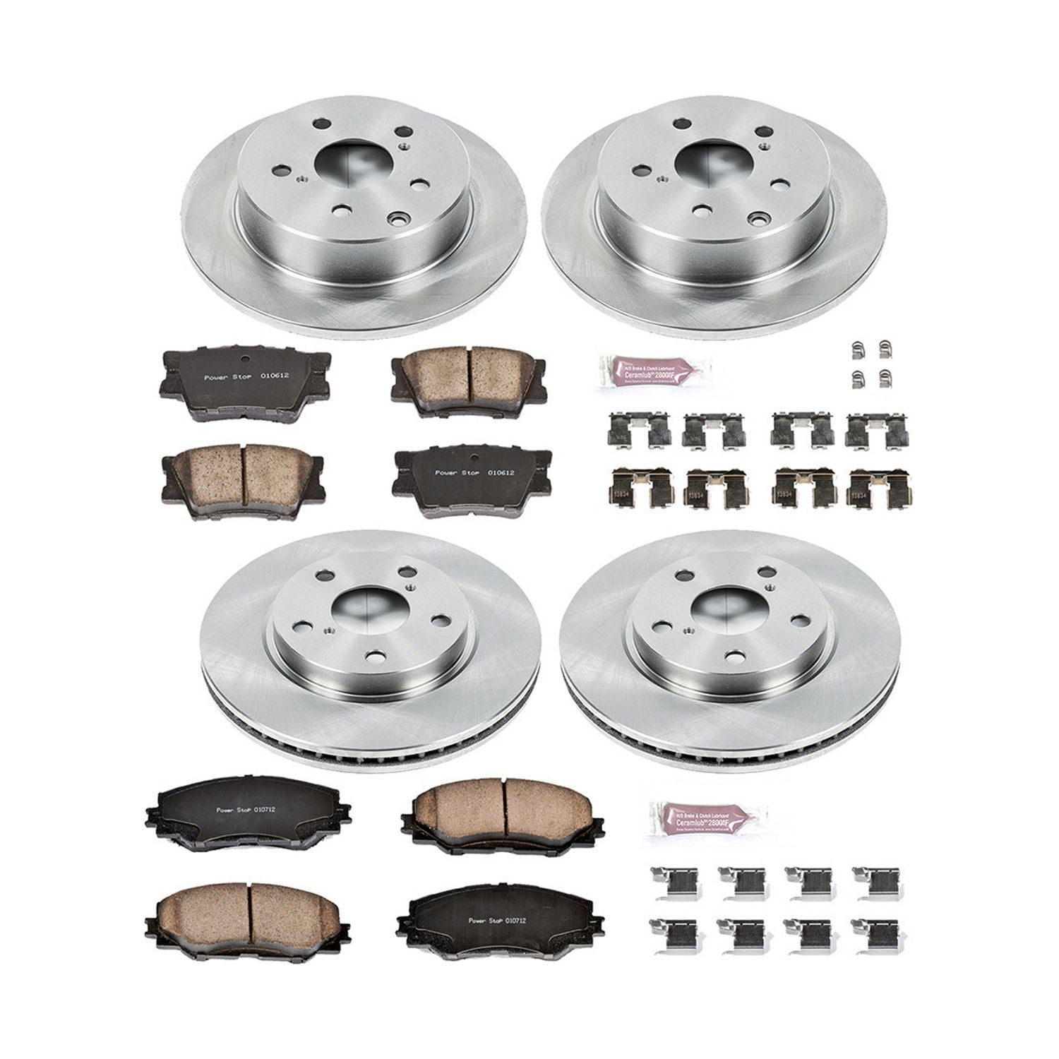 Power Stop Front and Rear Stock Replacement Brake Pad and Rotor Kit KOE4100 Fits 2018 Toyota RAV4