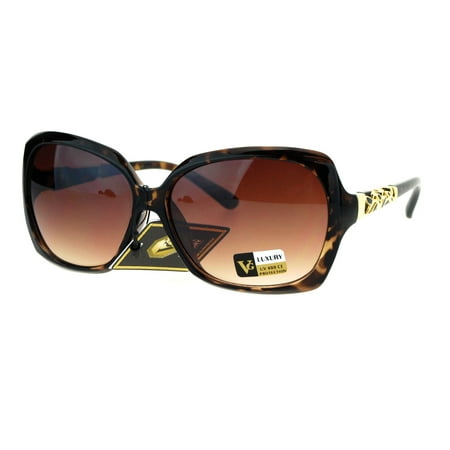 - Womens Butterfly Metal Foliage Jewel Hinge Designer Sunglasses Tortoise Brown