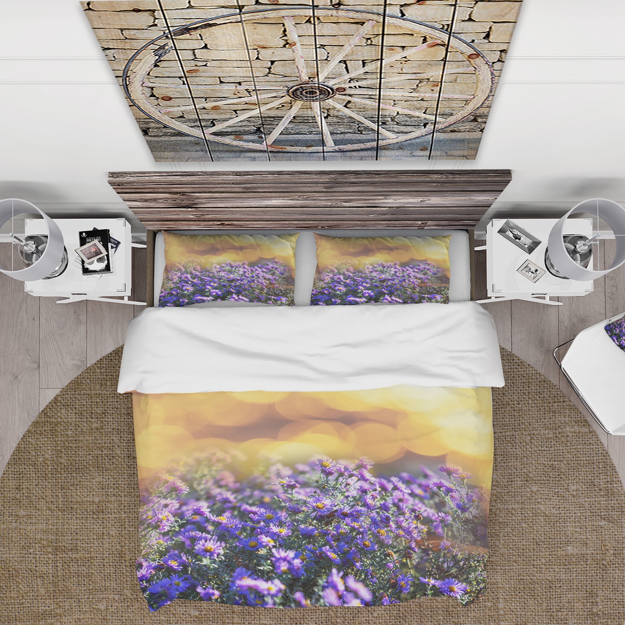 Designart 'Purple Flowers on Brown Background' Country Duvet Cover Set