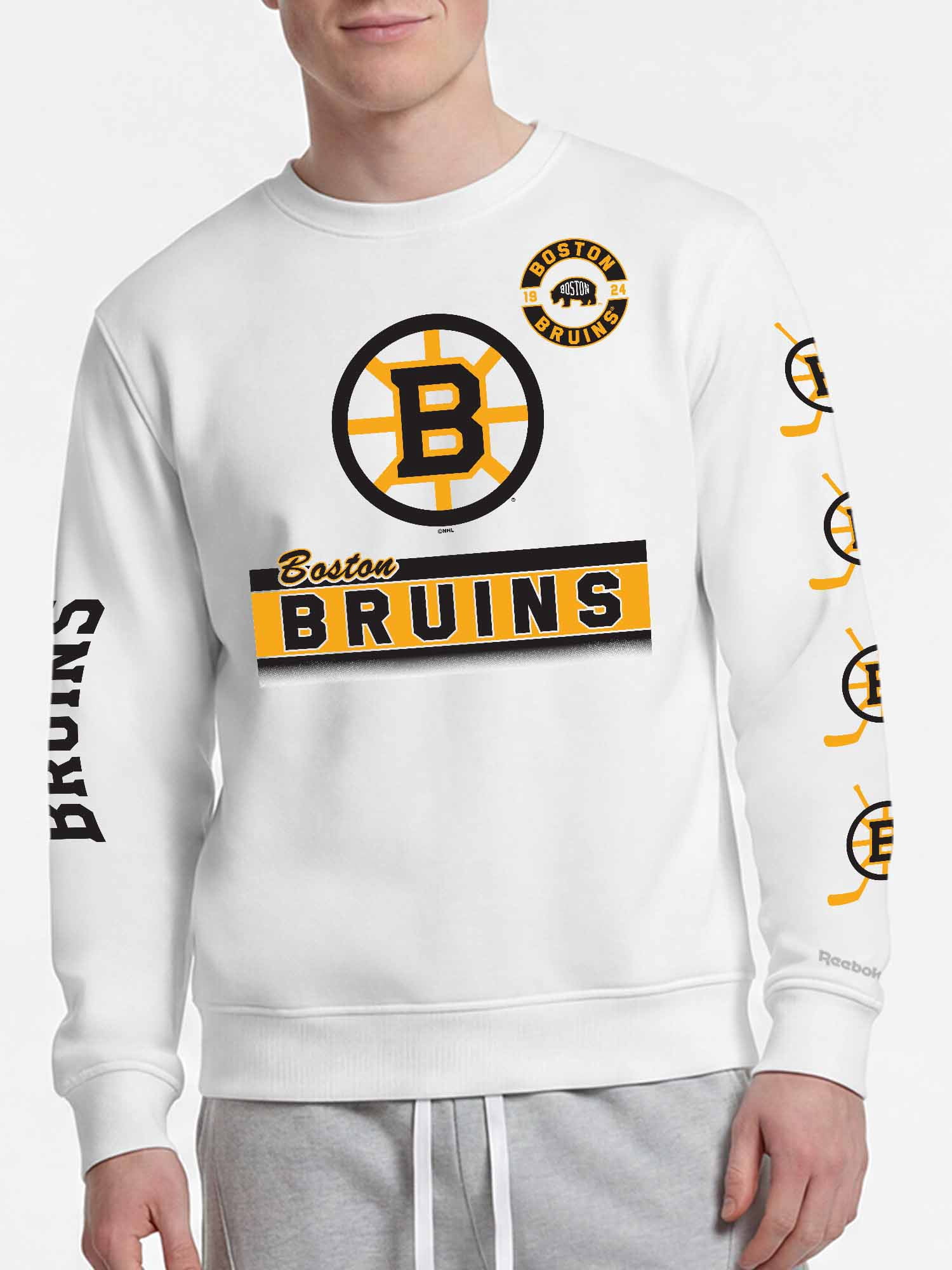 Boston Bruins Reebok Mens White Crew Sweatshirt