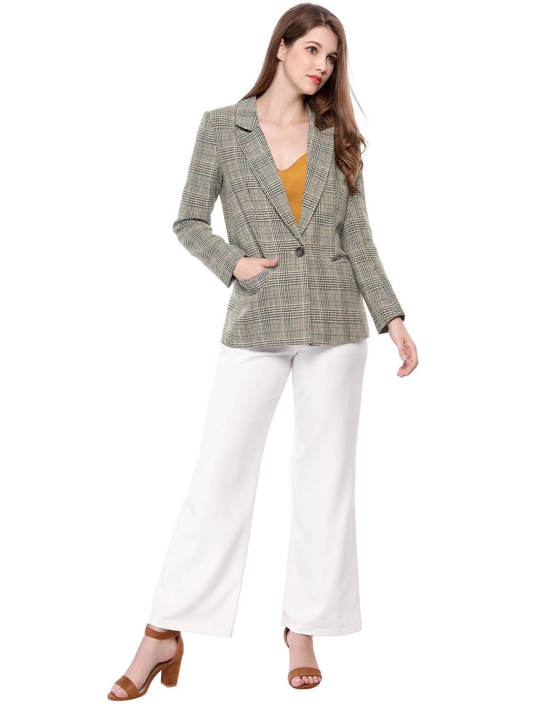 DARING DIVA Women's Boyfriend Notched Lapel One Button Blazer Suit Plaid Blazer Jacket M Black