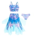 thumbnail image 2 of Glisme Bathing Suits For Girls Glitter Mesh 3 Piece Bikini Set Beachwear With Flowy Skirt Summer Beachwear For Kids Size 3-4 Years, 2 of 9