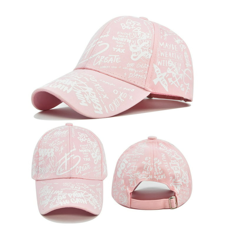 Fdelink Baseball Hat Sun UV Protection Hat Men and Women Casual Regular  Youth Retro Letters Colorful High Street Cap Baseball Cap Pink