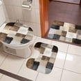 thumbnail image 5 of Abstract Plaid Bathroom Rugs Set Brown Distressed Color Block Modern Oil Painting Non Slip Absorbent Soft Bath Mats 3 Piece Set with Bathroom Rug, U-Shaped Floor Mat, Toilet Seat Cover Small Size, 5 of 9