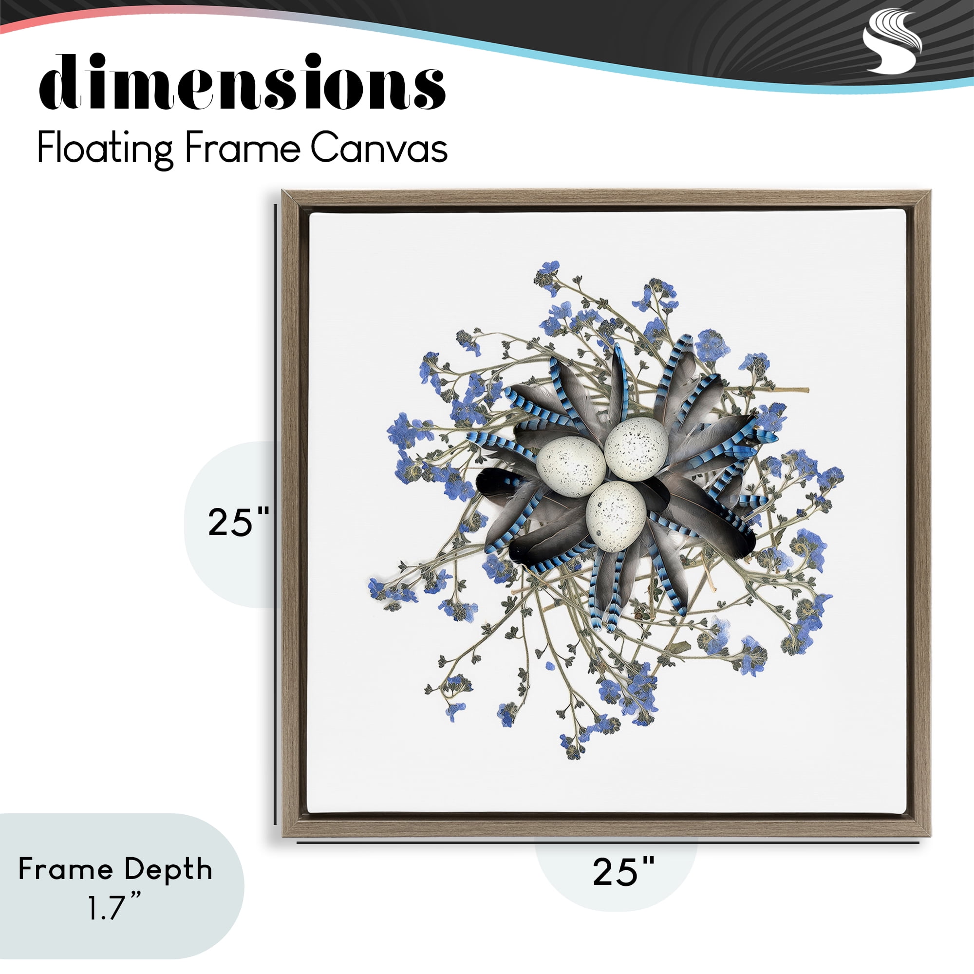 Stupell Industries Feathered Nest & Blue Florals Brown Framed Floater Canvas Wall Art, design by Beth Adoette