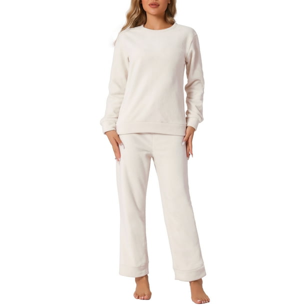 Conjuntos de sudadera para mujeres INSPIRE CHIC de 2 piezas, conjuntos de lounge de franela suave, suéter y pantalones, conjuntos de pijama XL beige