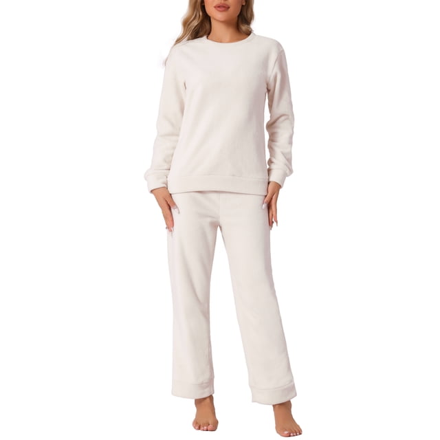 Conjuntos de sudadera para mujeres INSPIRE CHIC de 2 piezas, conjuntos de lounge de franela suave, suéter y pantalones, conjuntos de pijama XL beige