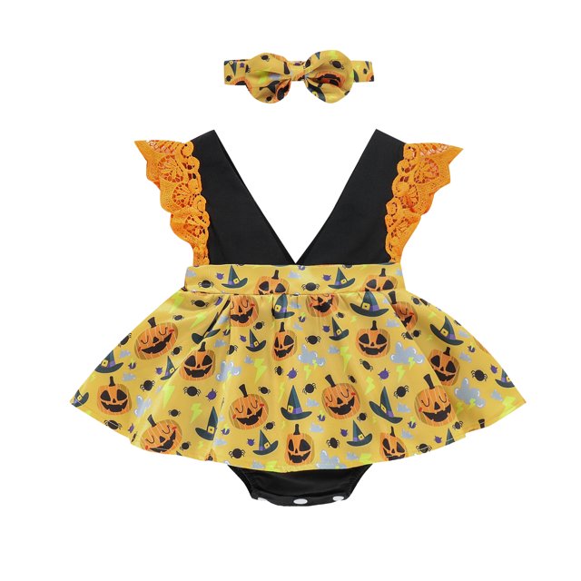 ITFABS Fille? S Imprimé Ourlet Volant Mouche Manche Romper et Bandeau