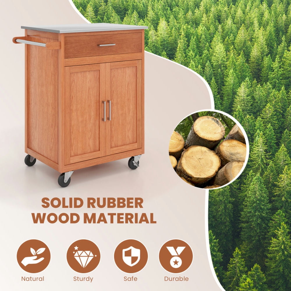 Finihen Rolling Storage Cabinet Cart, Kitchen Island Cart, Wooden Kitchen Rolling Storage Cabinet with Stainless Steel Top, for Kitchen, Dining Room, Brown Finihen Rolling Storage Cabinet Cart, Kitchen Island Cart, Wooden Kitchen Rolling Storage Cabinet with Stainless Steel Top, for Kitchen, Dining Room, Brown
