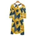 thumbnail image 6 of Abstract Yellow Blue Geometric Pattern Women's 3/4 Sleeve Dresses Elegant A-Line Midi Dress Flare Summer Casual Sundress, 6 of 9
