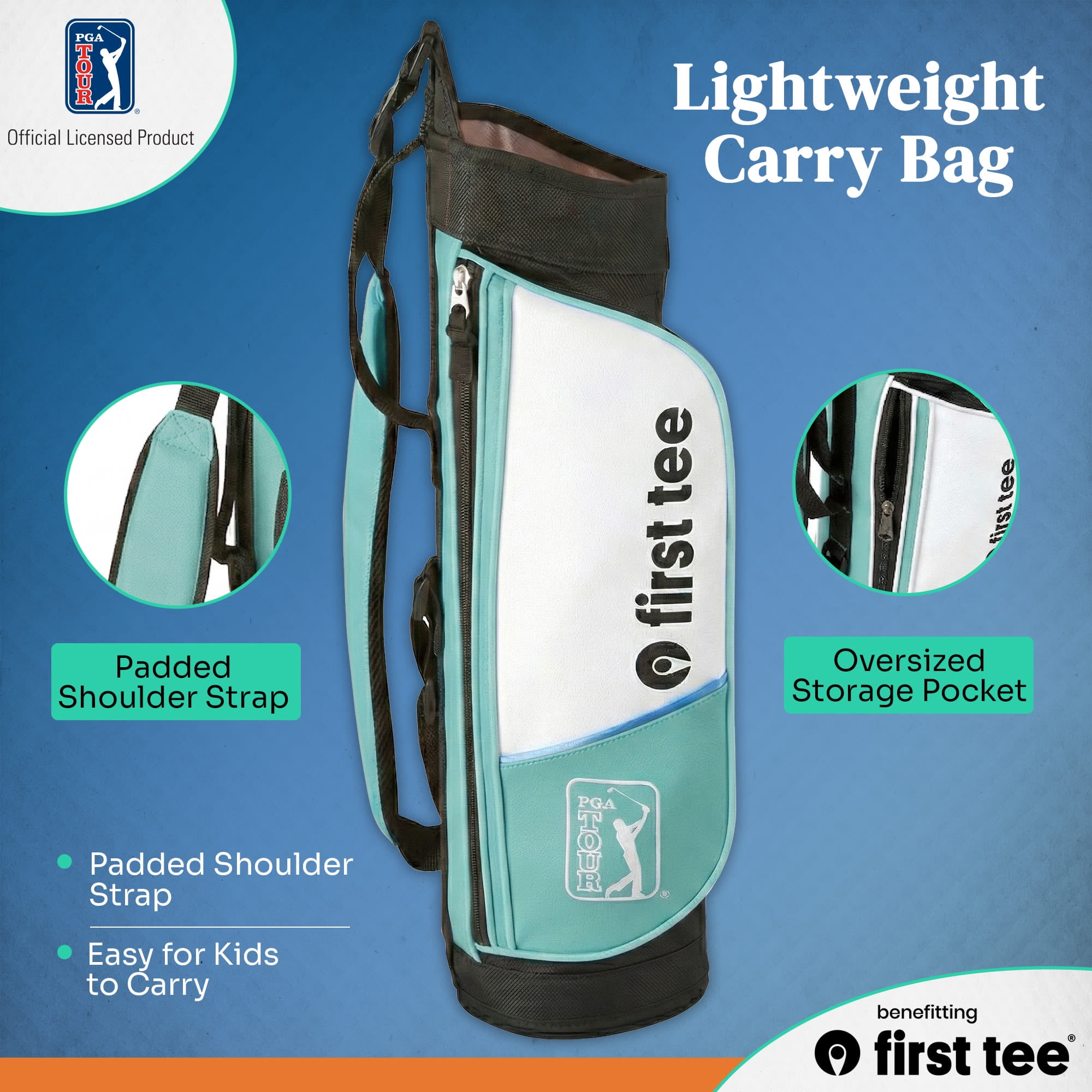 PGA TOUR x First Tee Junior Golf Club Set with Carry Bag, 5-Piece, Right-Handed, Kids Heights 4'1" to 4'8", Green