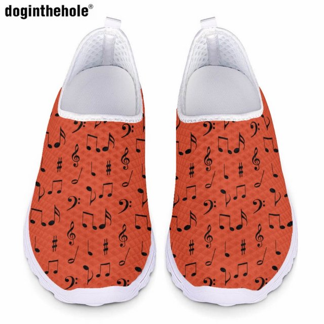 Gradient Color Musical Notation Pattern Print Casual Flat Shoes for Ladies Summer Comfort Breathable Mesh Shoes Slip On Sneakers