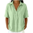 thumbnail image 3 of Cotton Linen Tops for Women - 2026 Summer Gauze Shirts Button Down V Neck Half Sleeve Blouses Dressy Casual Clothes, 3 of 7