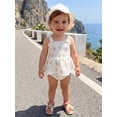 thumbnail image 6 of BemeyourBBs Infant Baby Girl Summer Clothes Outfit Baby Girls Smocked Romper Dress Sleeveless Square Neck Floral Print Bodysuit Princess Dress and Sun Hat Set 3 6 9 12 18 Months, 6 of 9