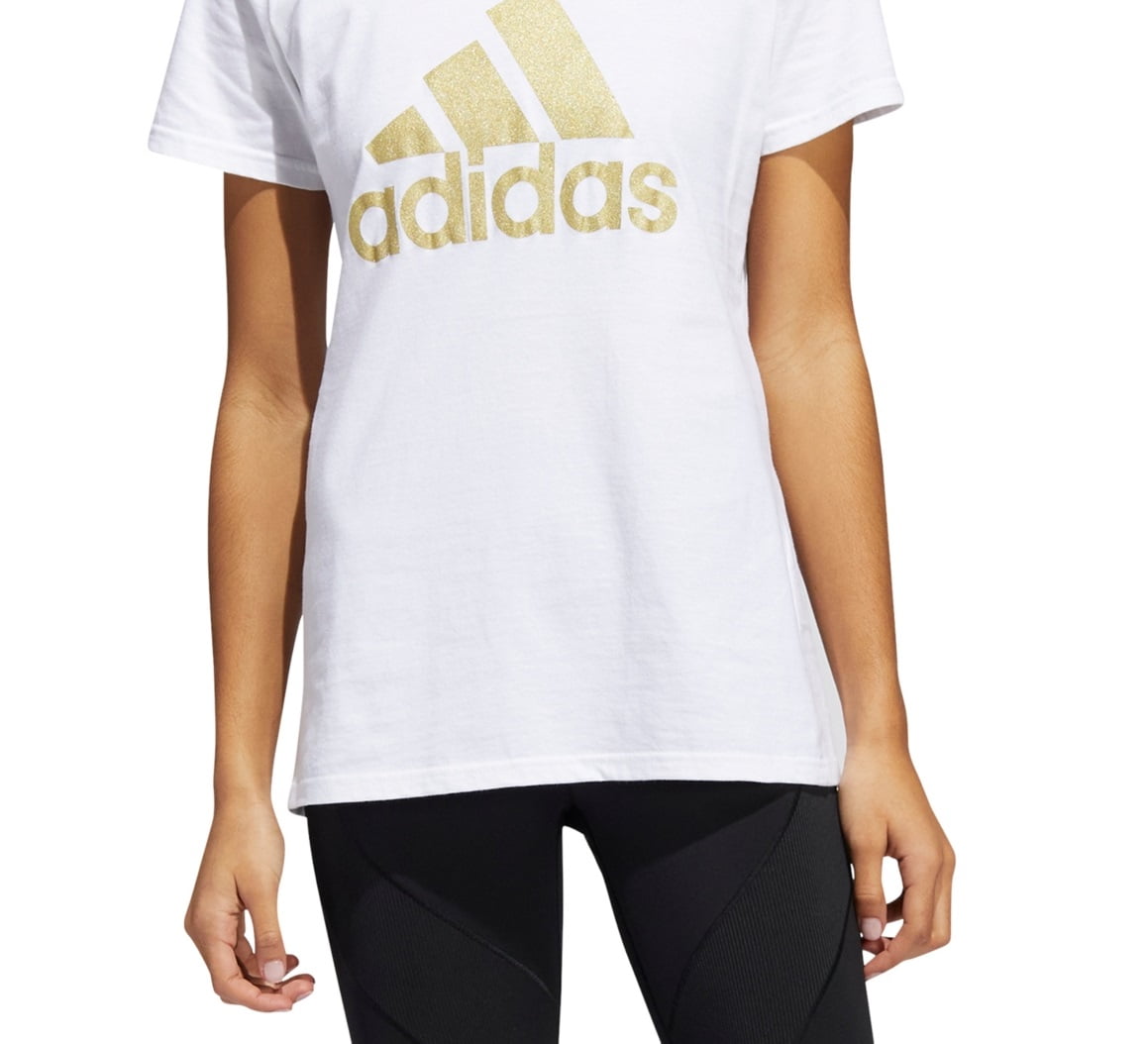 Adidas Womens Metallic Cotton Logo T-Shirt White S