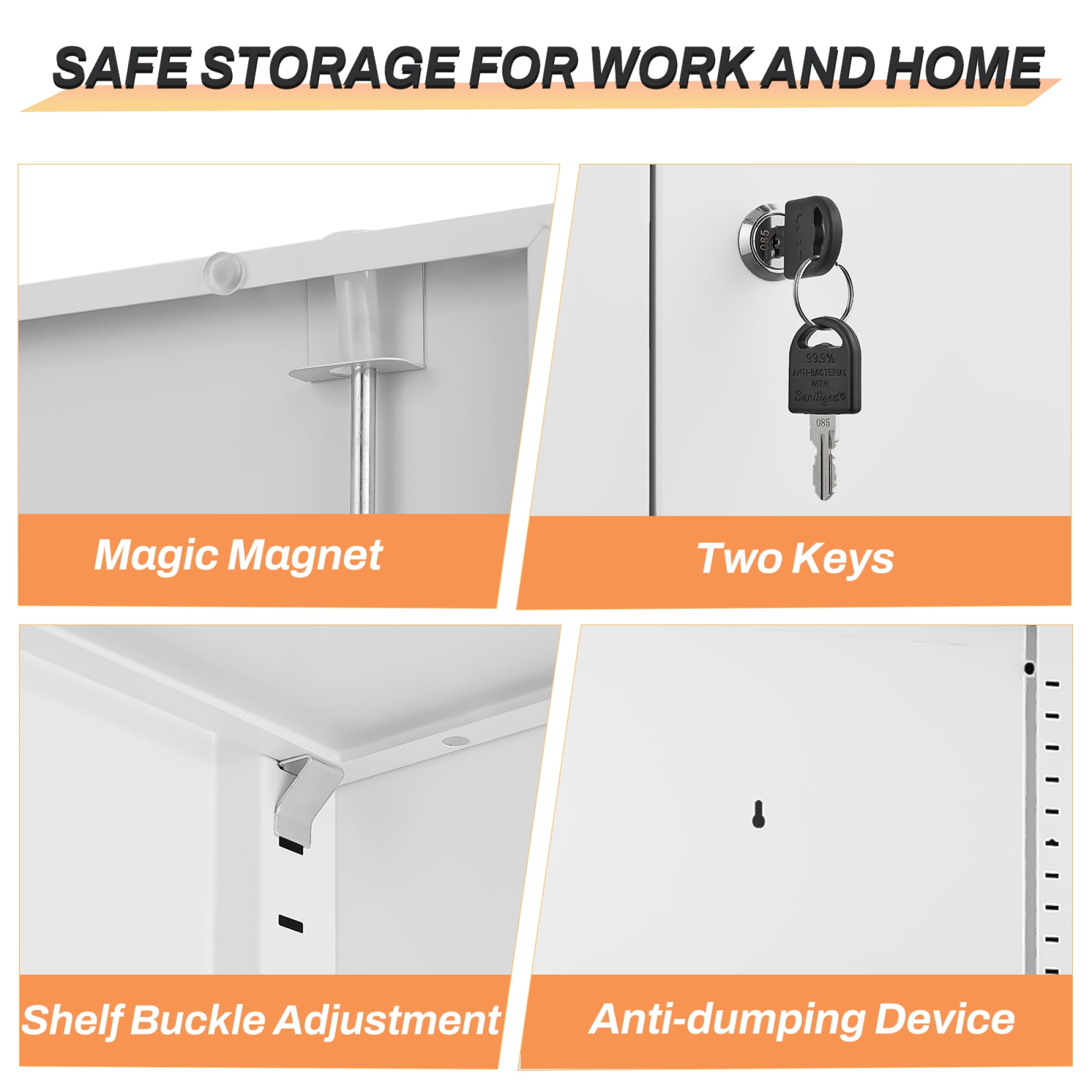 Metal Storage Cabinet with Adjustable Shelves & 2 Doors,70" H Garage Storage Cabinet with Lock Multi-Use Organizer for Garage,Classroom,Office,White