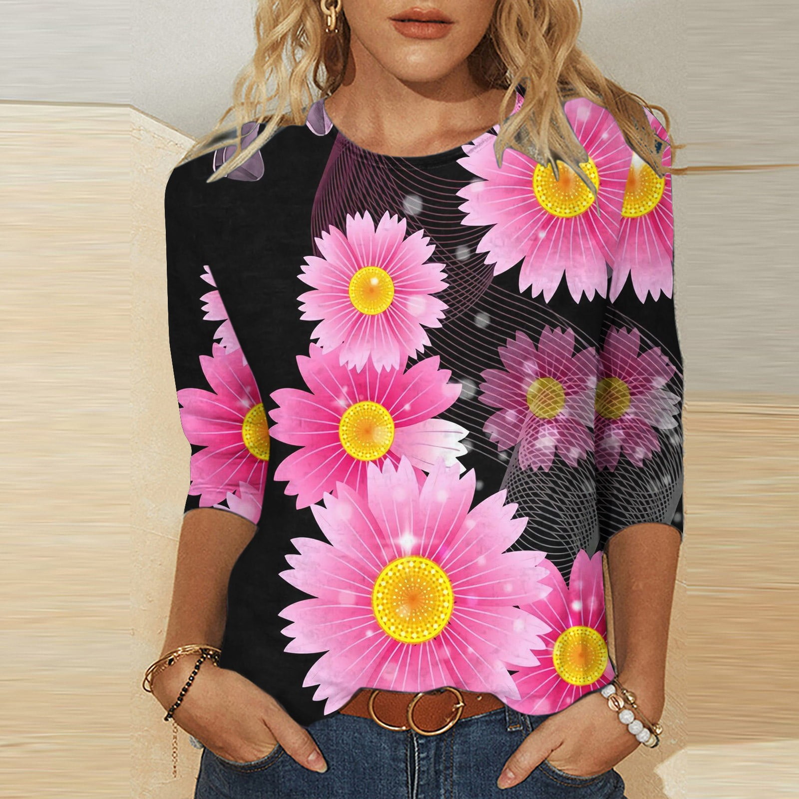 Ayolanni Womens Summer Tops 2023 Casual Summer 3/4 Sleeve tShirt