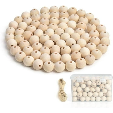 HUIANER 100Pcs Round Ball Wooden Loose Beads, 3/4 Inch, Includes Jute Twine