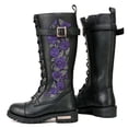 thumbnail image 6 of Milwaukee Leather MBL9357 Women's Black 14” Tall Motorcycle Boots Lace-Up High-Rise Purple Embroidered Leather Shoe 8, 6 of 10