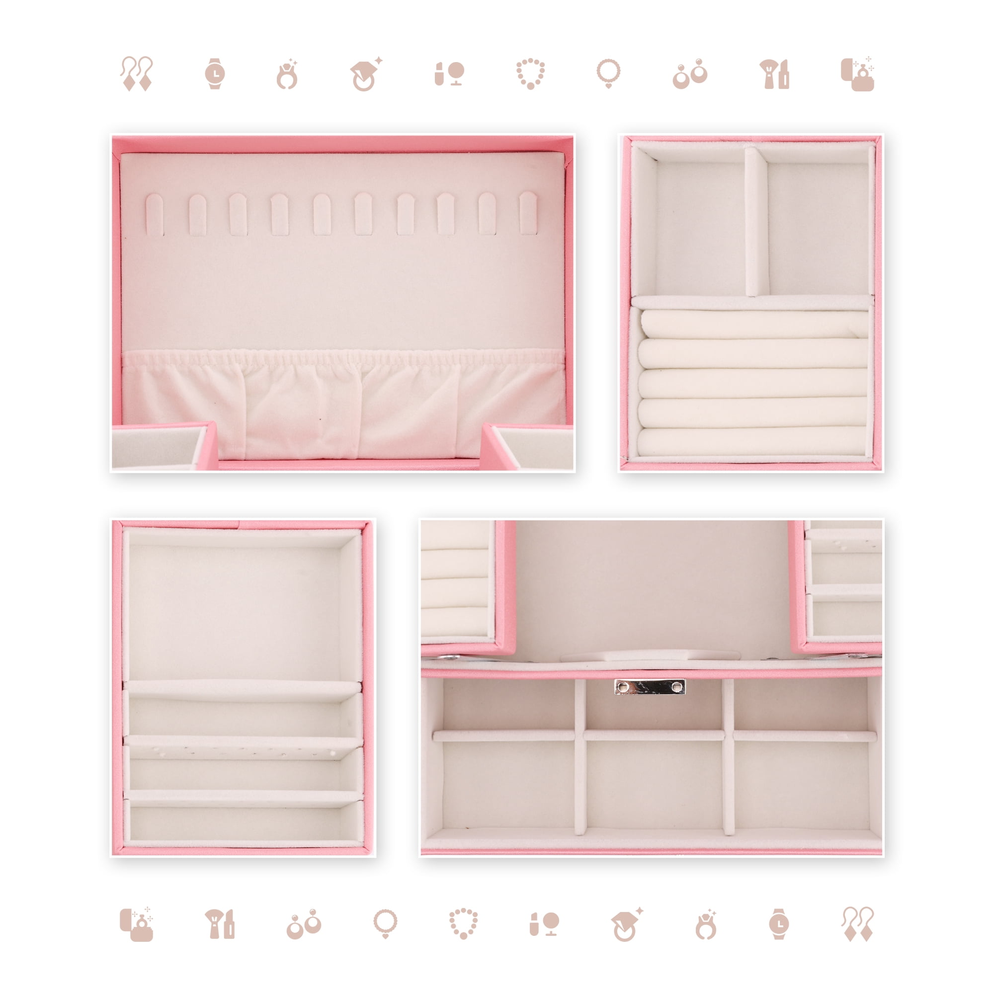 Unique Bargains 3 Layer Jewelry Box PU Leather Organizer Pink