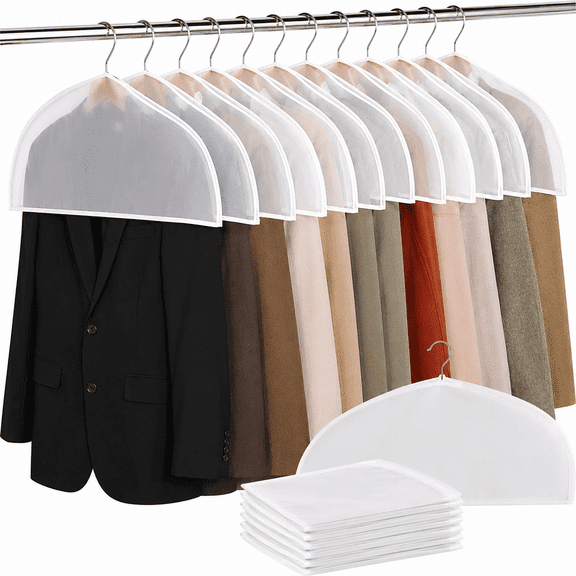 Shoulder Covers Plastic Hanger Covers for Clothes (Set of 10) Closet Clothes Protectors Breathable Clear Jacket Cover for Suit,Coat,Jackets,Blouses,Dress - 24'' x12" x2''/10 Pack
