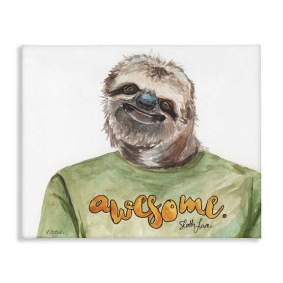 Stupell Industries Cottage Sloth with Awesome Shirt Canvas Art, 30 x 24, by Jennifer Redstreake