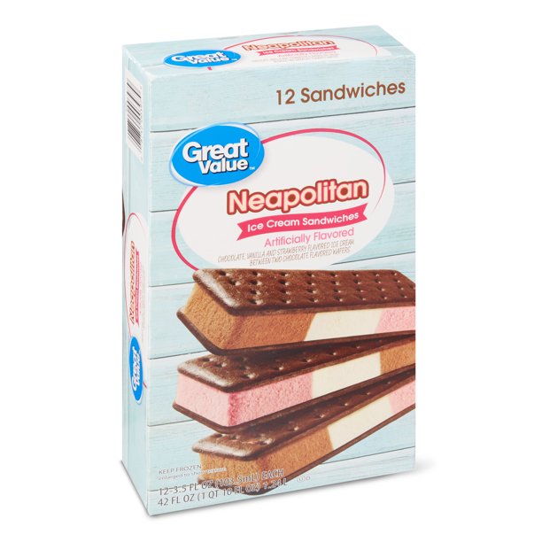 Great Value Neapolitan Ice Cream Sandwiches, 42 oz, 12 Count Walmart