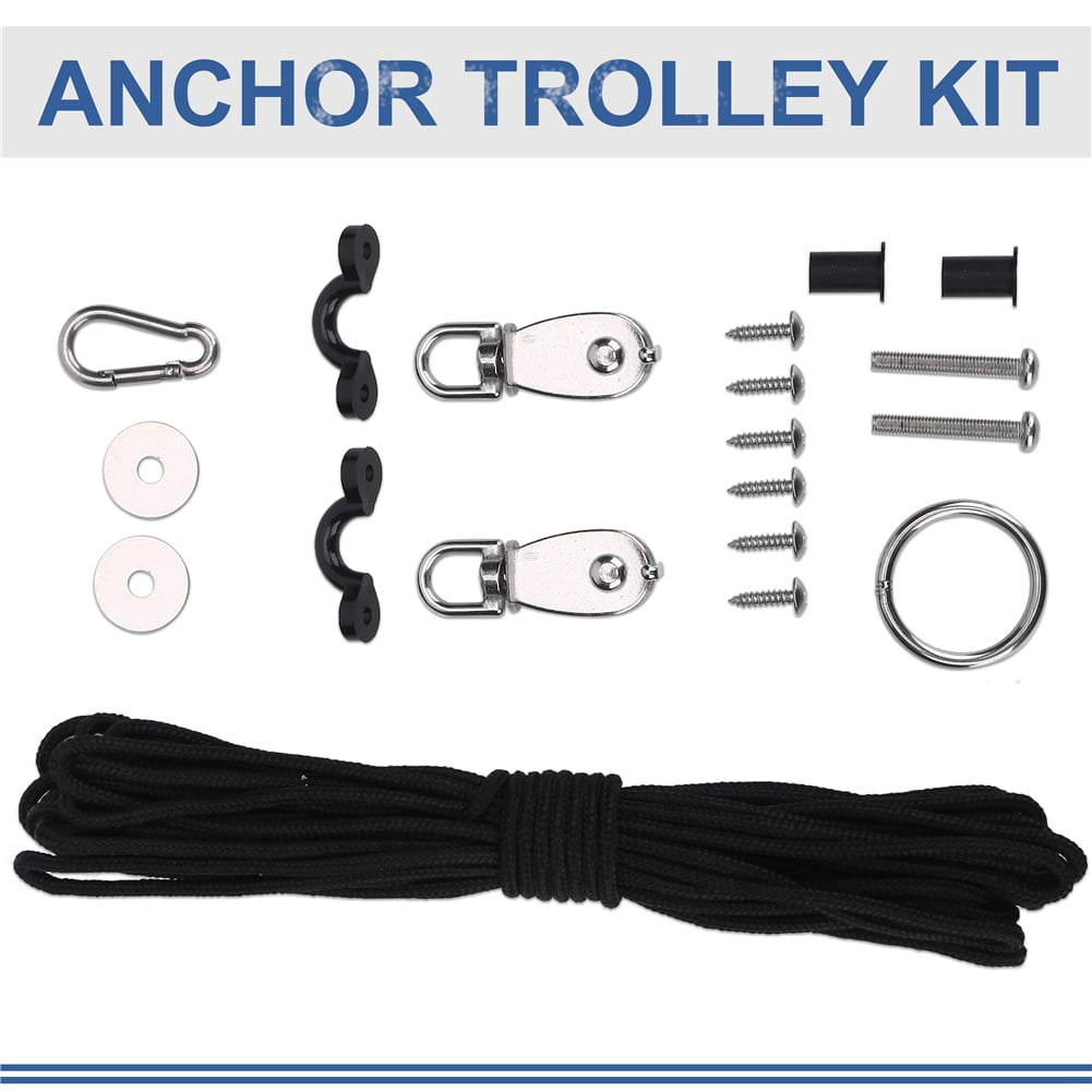 EZSPTO Stable Kayak Canoe Anchor Trolley Kit System with Pulley Pad Eye