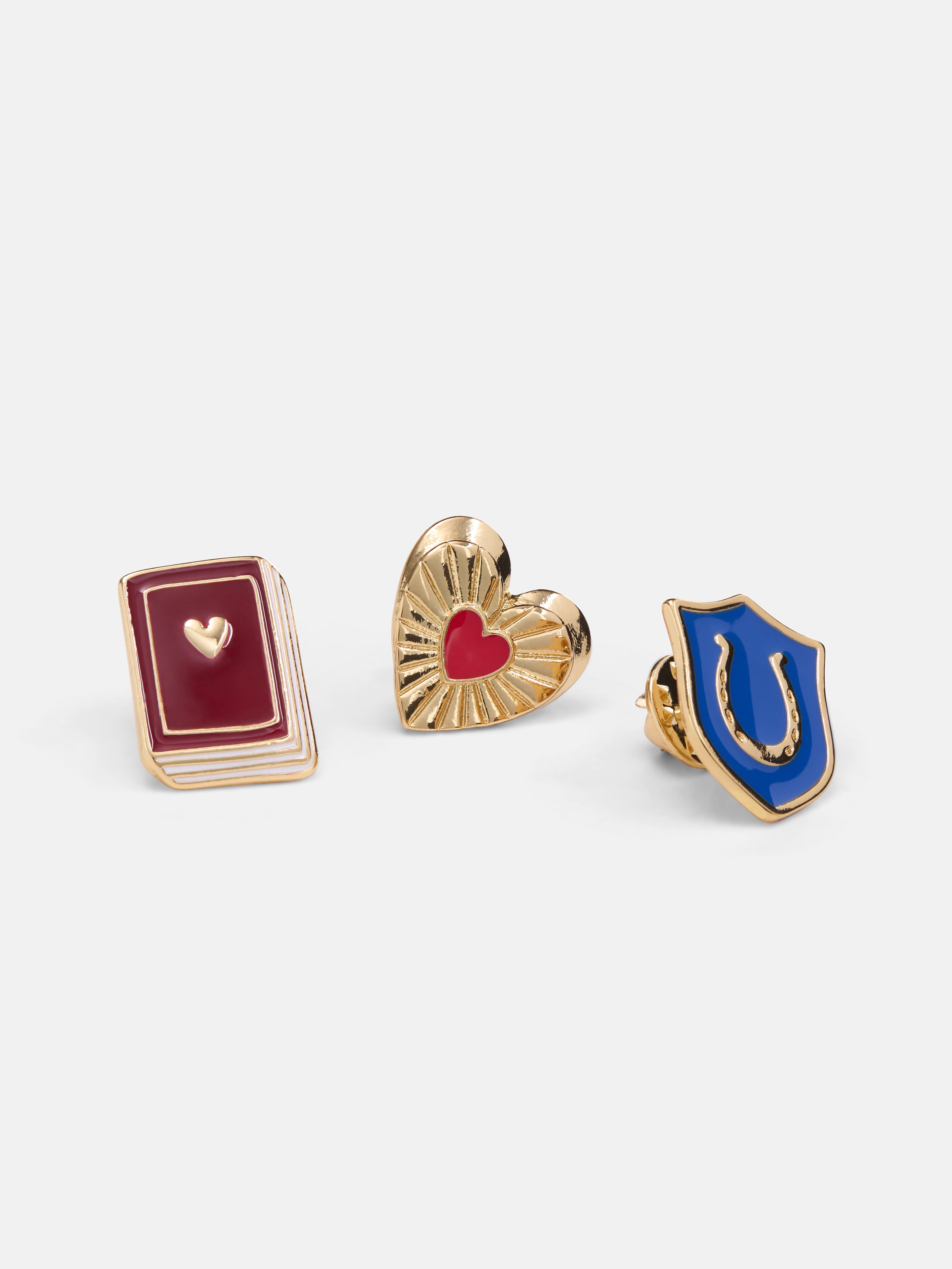 Free Assembly Women's Book, Heart and Horseshoe Crest Pin Set, 3-Piece